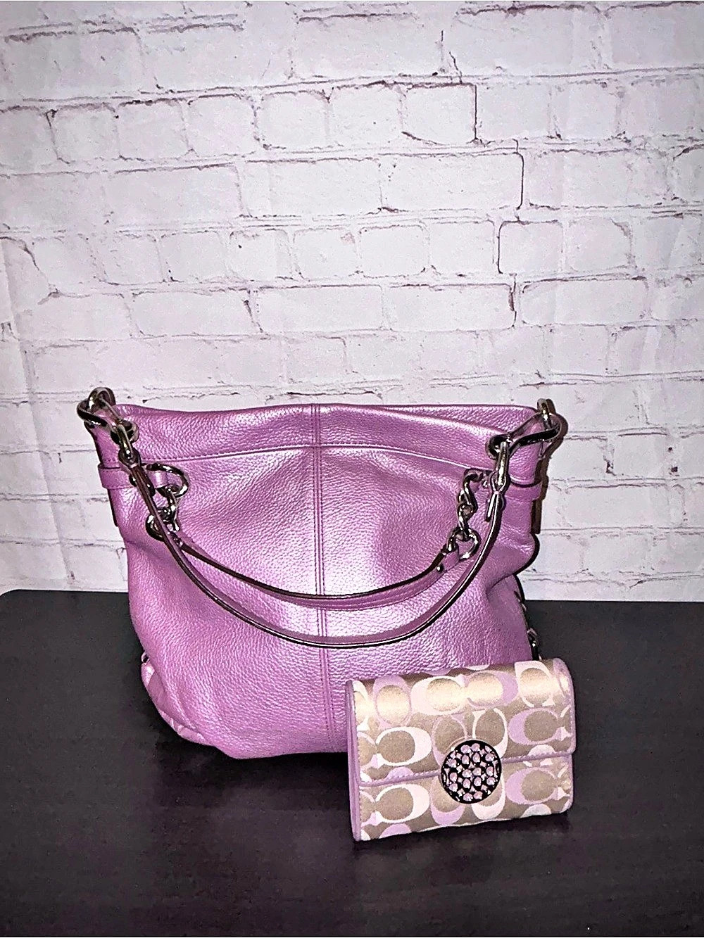 Coach Brooke Leather Hobo Bag with Coach Signature C trifold wallet